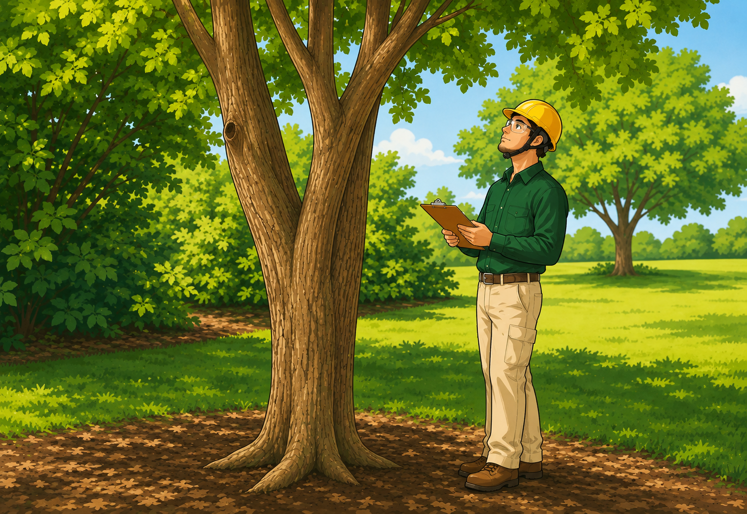 Arborist inspecting a hazardous tree